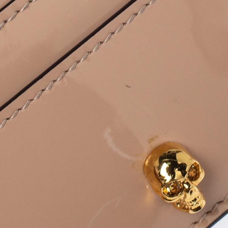 Pre Owned  Alexander Mcqueen Peach Patent Leather Skull Card Holder