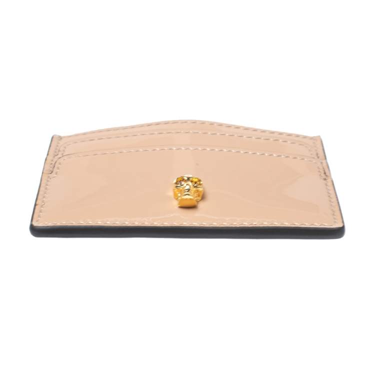 Pre Owned  Alexander Mcqueen Peach Patent Leather Skull Card Holder