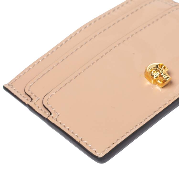 Pre Owned  Alexander Mcqueen Peach Patent Leather Skull Card Holder