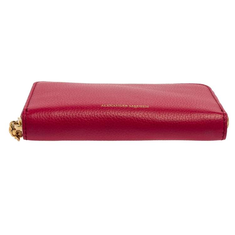 Pre Owned Alexander McQueen Fuchsia Leather Zip Around Wallet