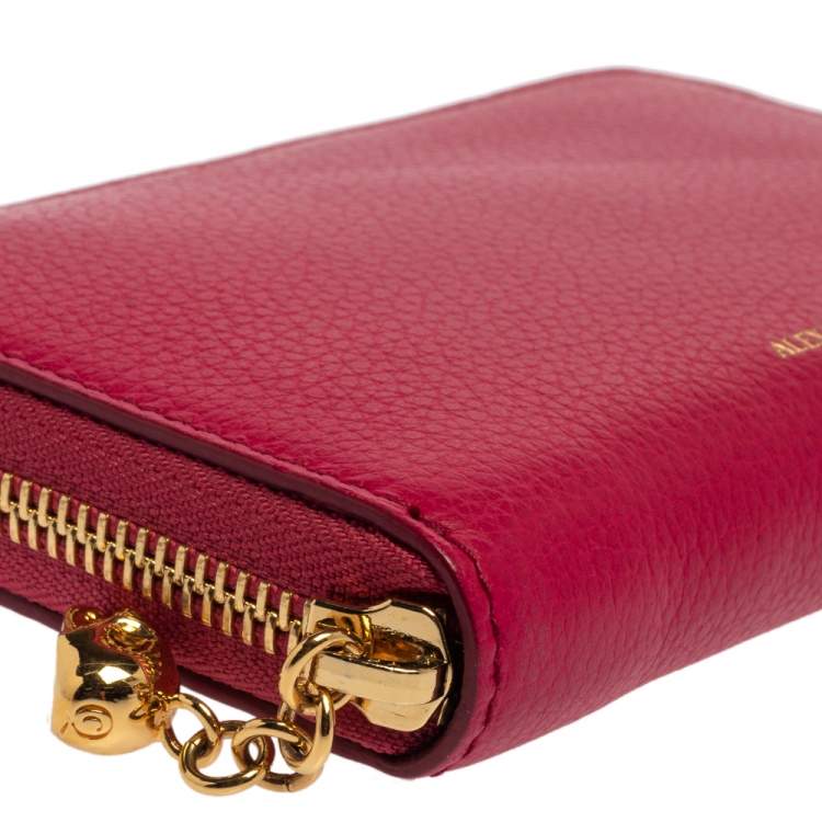 Pre Owned Alexander McQueen Fuchsia Leather Zip Around Wallet