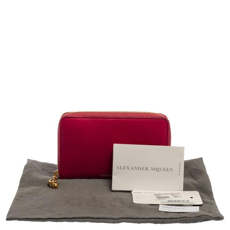 Pre Owned Alexander McQueen Fuchsia Leather Zip Around Wallet