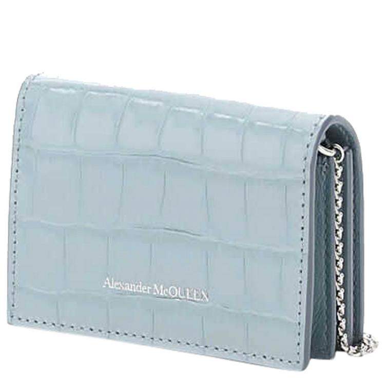 Pre Owned Alexander McQueen Blue Croc-embossed Leather Skull Bag