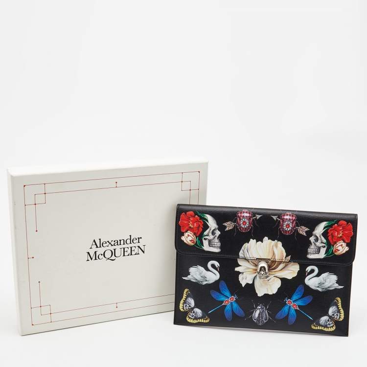 Pre Owned Alexander McQueen Multicolor Printed Leather Skull Envelope Clutch