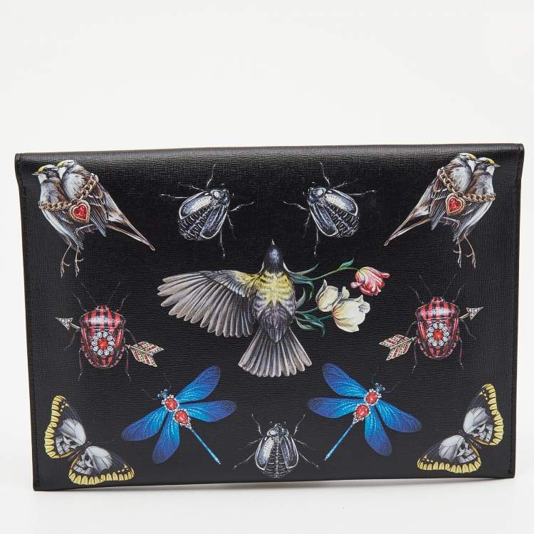 Pre Owned Alexander McQueen Multicolor Printed Leather Skull Envelope Clutch