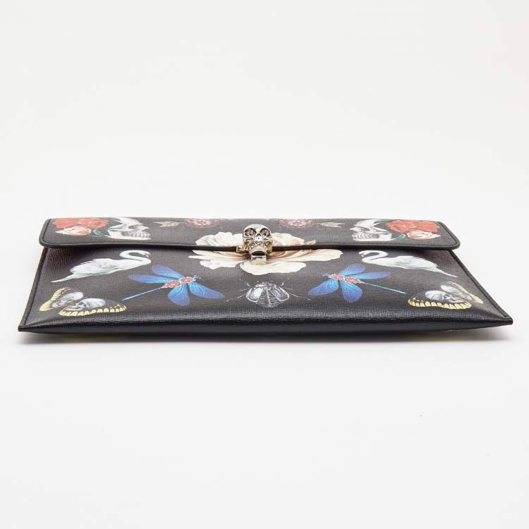 Pre Owned Alexander McQueen Multicolor Printed Leather Skull Envelope Clutch