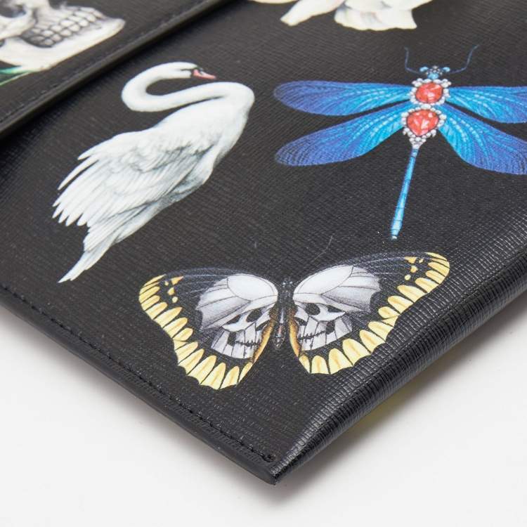 Pre Owned Alexander McQueen Multicolor Printed Leather Skull Envelope Clutch