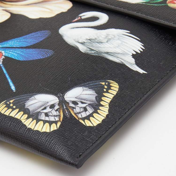 Pre Owned Alexander McQueen Multicolor Printed Leather Skull Envelope Clutch
