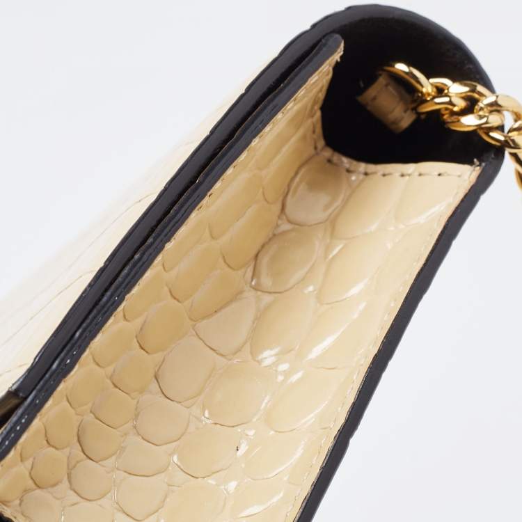 Pre Owned Alexander McQueen Beige Croc Embossed Leather Small Skull Shoulder Bag 