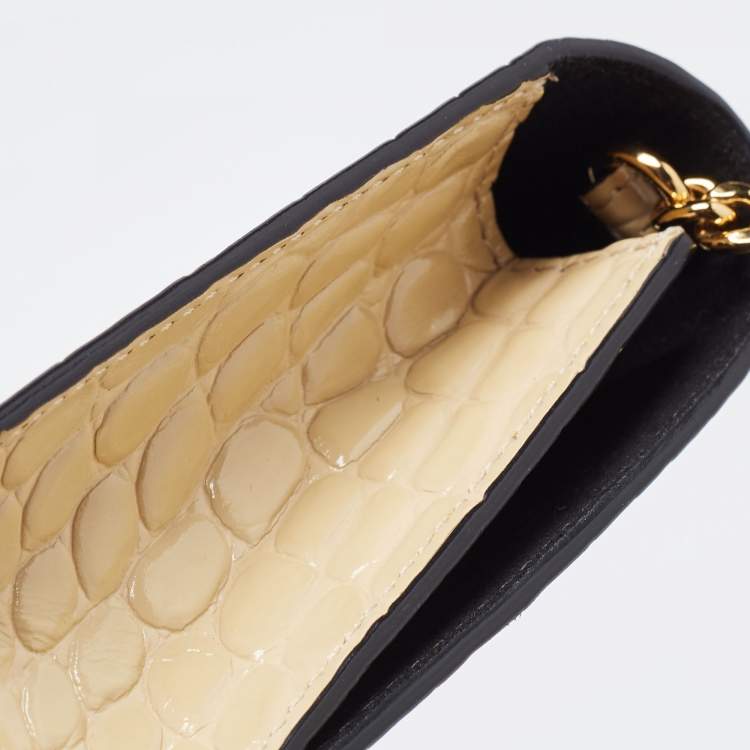 Pre Owned Alexander McQueen Beige Croc Embossed Leather Small Skull Shoulder Bag 
