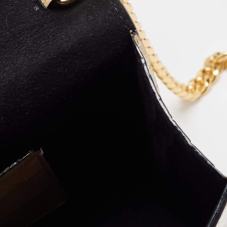 Pre Owned Alexander McQueen Beige Croc Embossed Leather Small Skull Shoulder Bag 