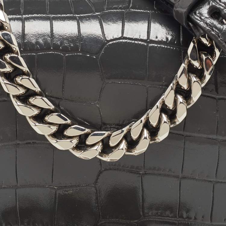 مملوكة مسبقًا Alexander McQueen Grey Croc Embossed Leather Jewelled Shoulder Bag