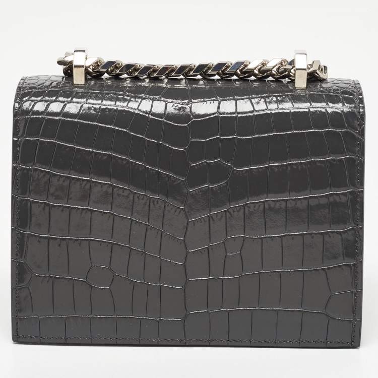 مملوكة مسبقًا Alexander McQueen Grey Croc Embossed Leather Jewelled Shoulder Bag