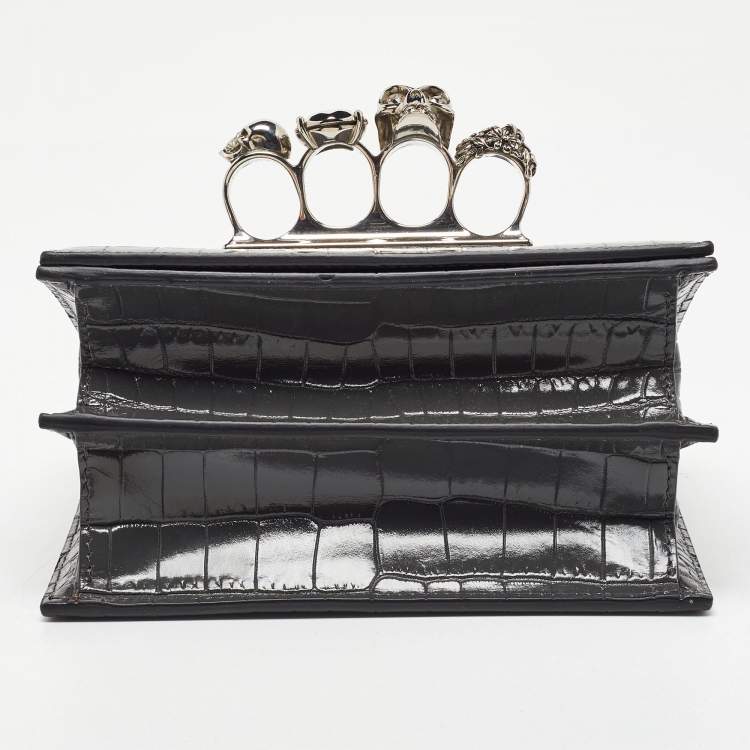 مملوكة مسبقًا Alexander McQueen Grey Croc Embossed Leather Jewelled Shoulder Bag