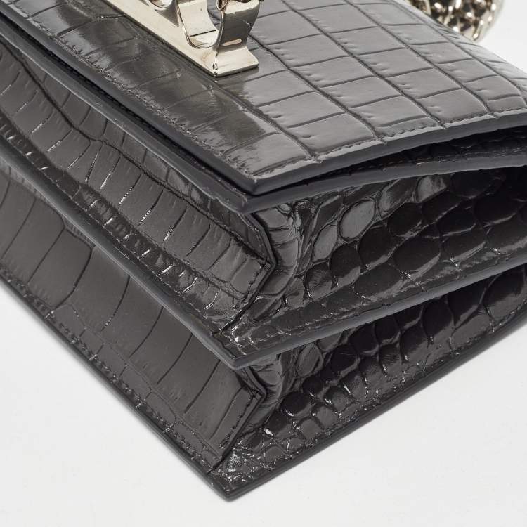 مملوكة مسبقًا Alexander McQueen Grey Croc Embossed Leather Jewelled Shoulder Bag