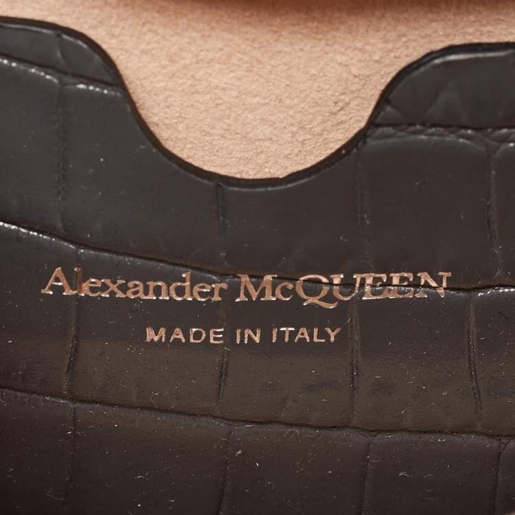 مملوكة مسبقًا Alexander McQueen Grey Croc Embossed Leather Jewelled Shoulder Bag