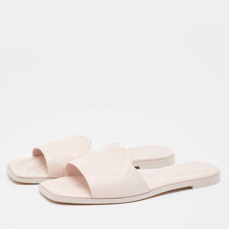 Pre Owned Alexander McQueen Light Pink Leather Flat Slides Size 40
