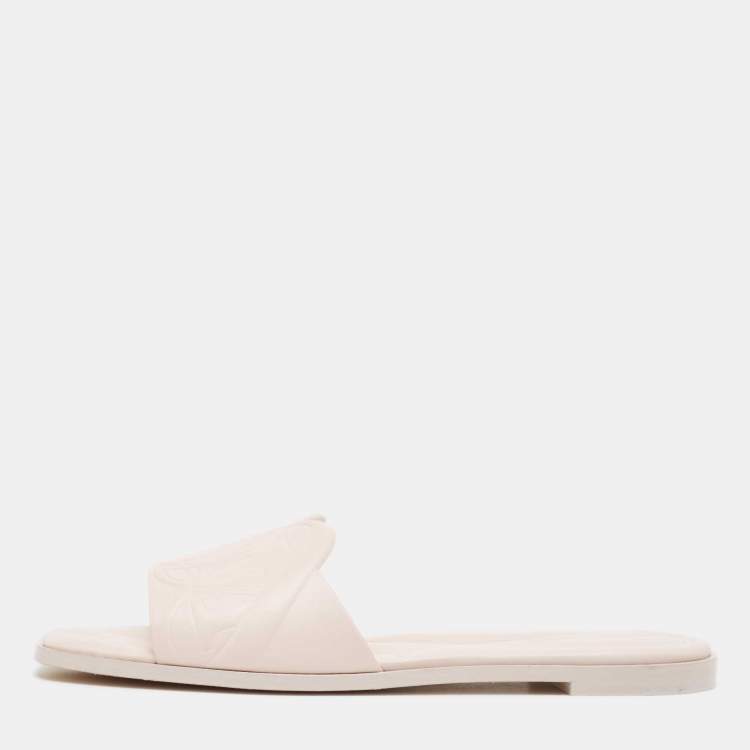 Pre Owned Alexander McQueen Light Pink Leather Flat Slides Size 40