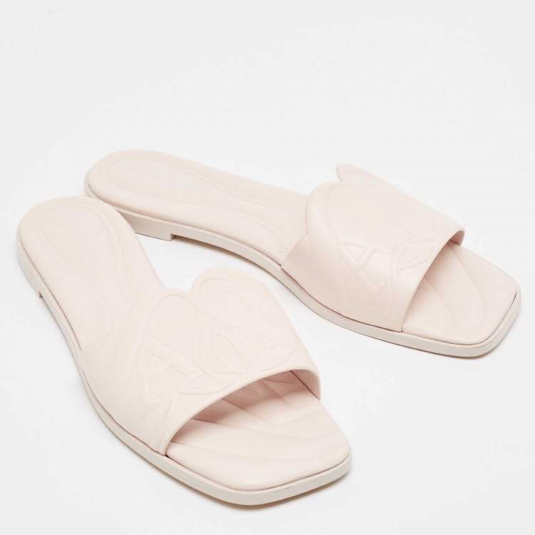 Pre Owned Alexander McQueen Light Pink Leather Flat Slides Size 40