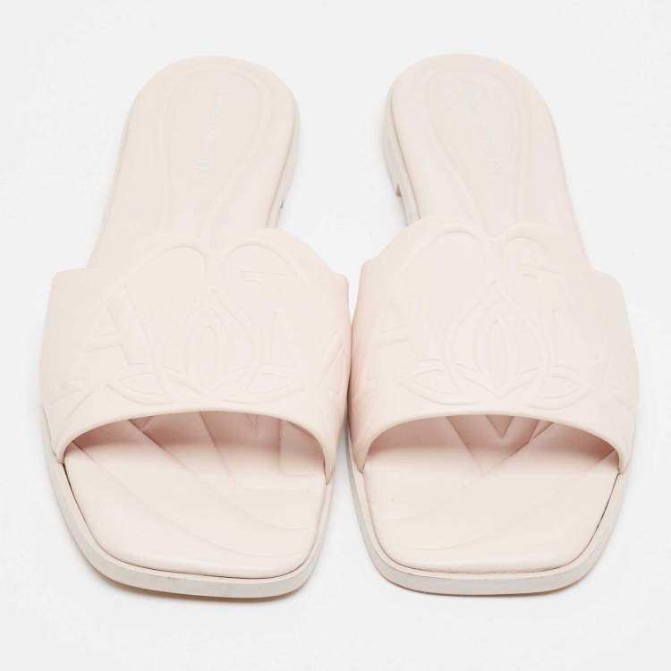 Pre Owned Alexander McQueen Light Pink Leather Flat Slides Size 40