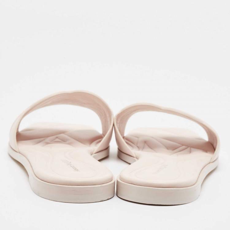 Pre Owned Alexander McQueen Light Pink Leather Flat Slides Size 40