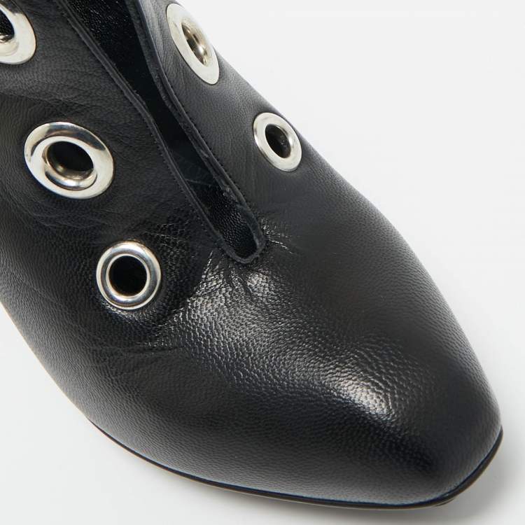 Pre Owned Alexander McQueen Black Leather Shiny Nappa Booties Size 36
