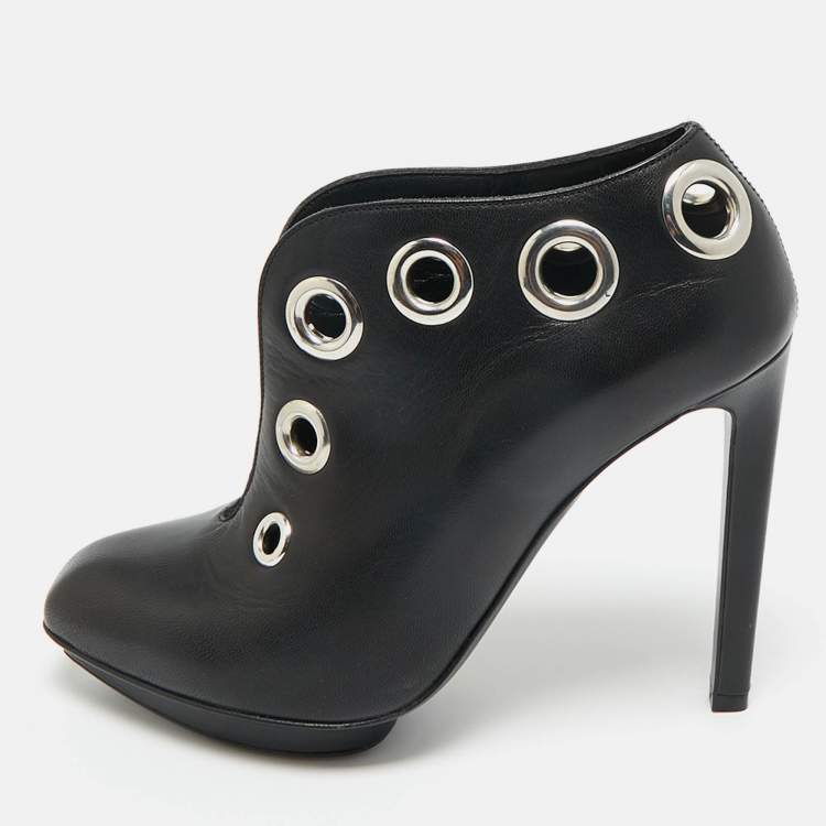 Pre Owned Alexander McQueen Black Leather Shiny Nappa Booties Size 36