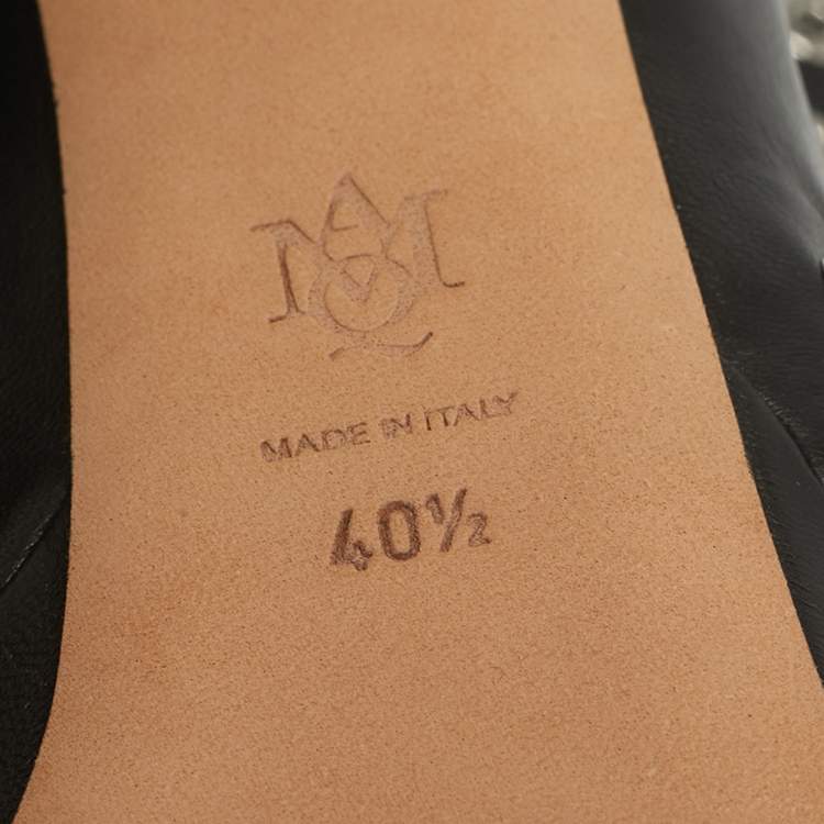 Pre Owned Alexander McQueen Black Leather Eyelet Horn Heel Ankle Length Boots Size 40.5