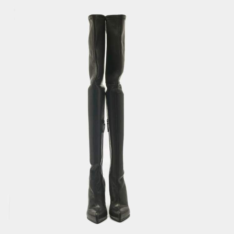 مملوكة مسبقًا Alexander McQueen Black Leather Thigh High Boots Size 40