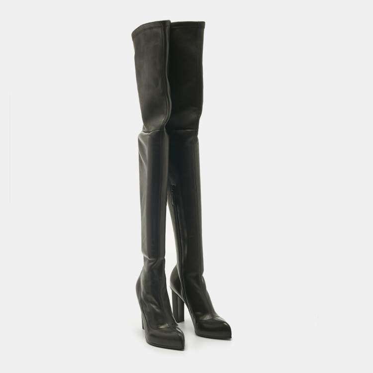 مملوكة مسبقًا Alexander McQueen Black Leather Thigh High Boots Size 40