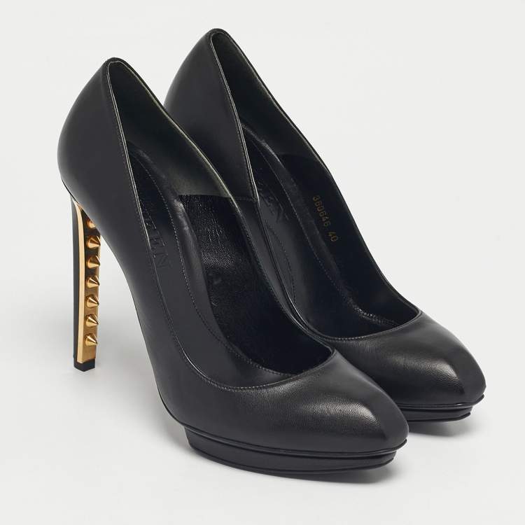 Pre Owned Alexander McQueen Black Leather Spikes Heel Pumps Size 40