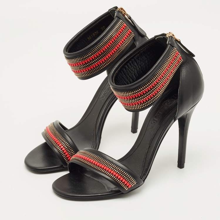 Pre Owned Alexander McQueen Zipper Size 38 Black Leather Ankle Strap Sandals