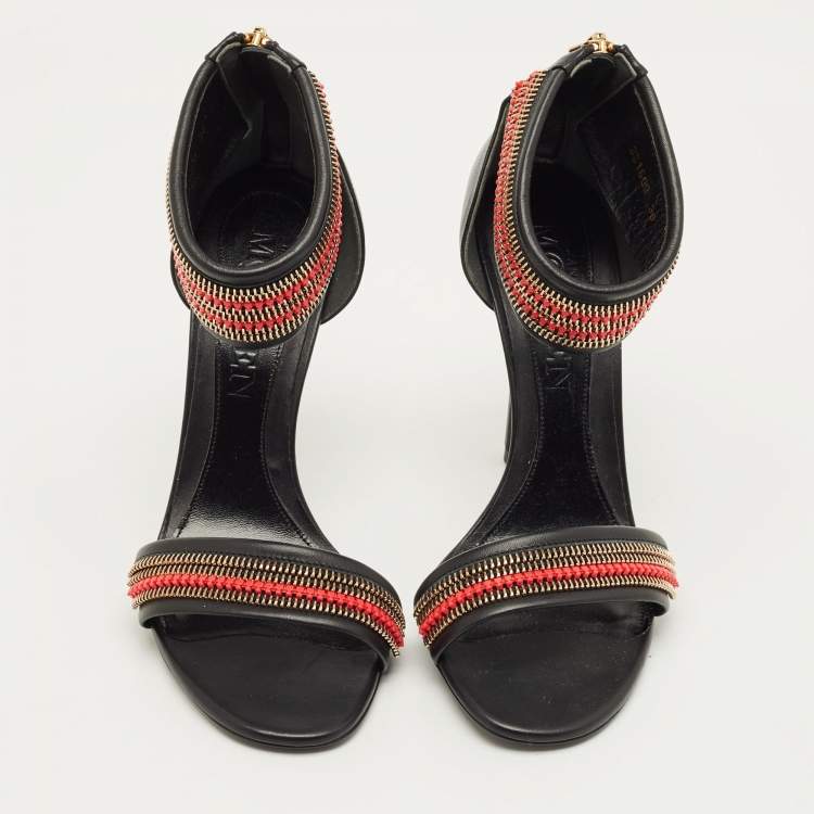 Pre Owned Alexander McQueen Zipper Size 38 Black Leather Ankle Strap Sandals
