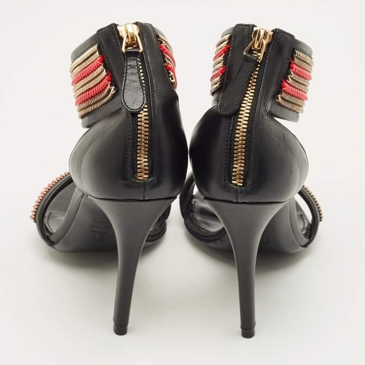 Pre Owned Alexander McQueen Zipper Size 38 Black Leather Ankle Strap Sandals