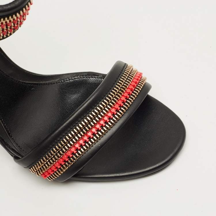 Pre Owned Alexander McQueen Zipper Size 38 Black Leather Ankle Strap Sandals