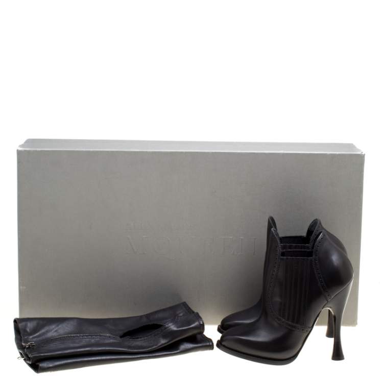 Pre Owned Alexander McQueen Black Perforated Leather Mid Calf Boots Size 38