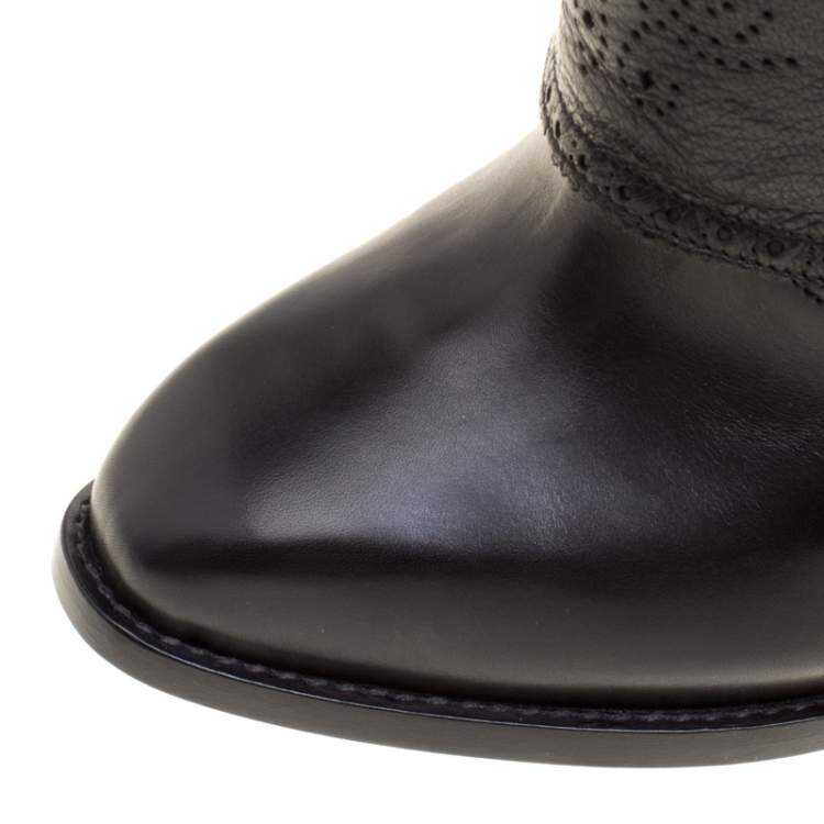 Pre Owned Alexander McQueen Black Perforated Leather Mid Calf Boots Size 38