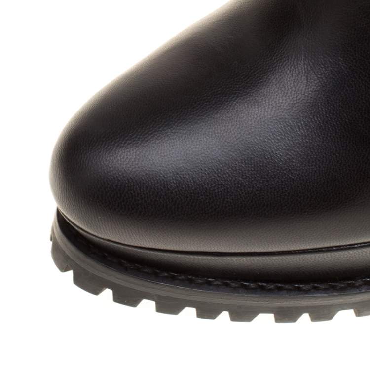 Pre Owned Alexander McQueen Black Leather Platform Knee Boots Size 38