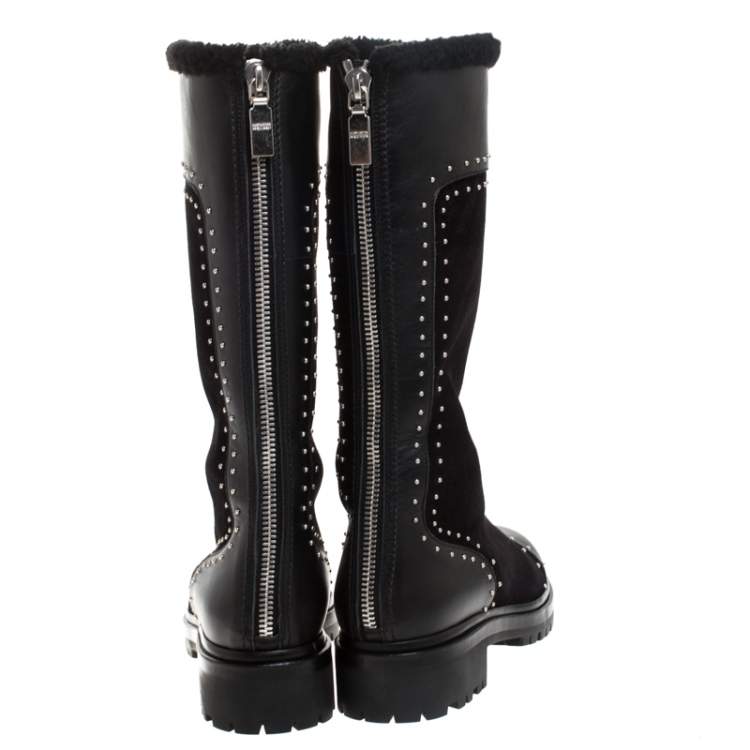 Pre Owned Alexander McQueen Black Suede Leather Studded Mid Calf Boots Size 39