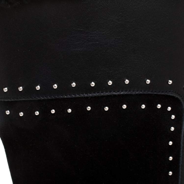Pre Owned Alexander McQueen Black Suede Leather Studded Mid Calf Boots Size 39