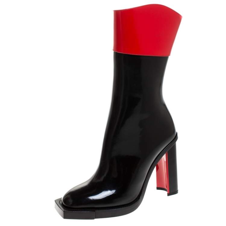 red leather mid calf boots