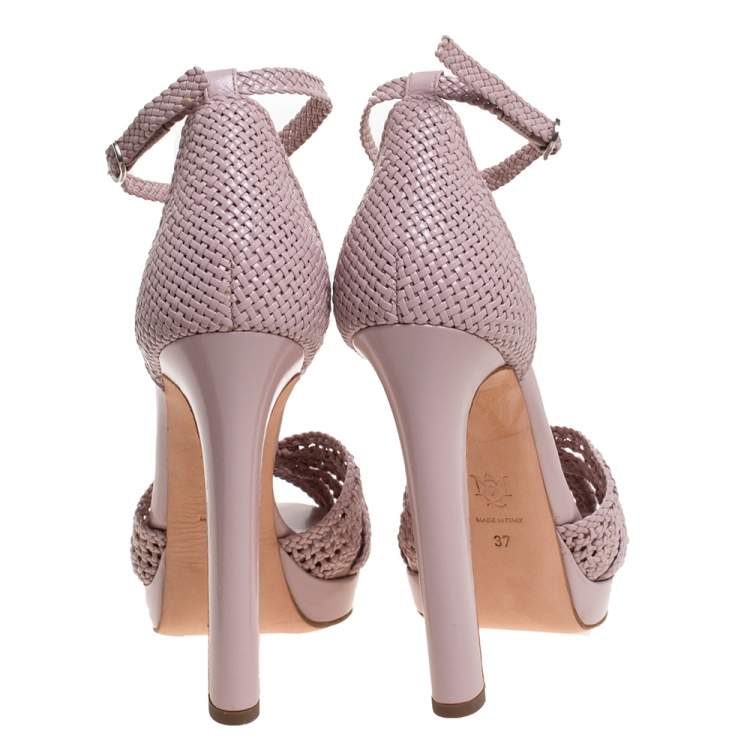 مملوكة مسبقًا Alexander McQueen Lilac Woven Leather T-Bar Ankle Strap Platform Sandals Size 37