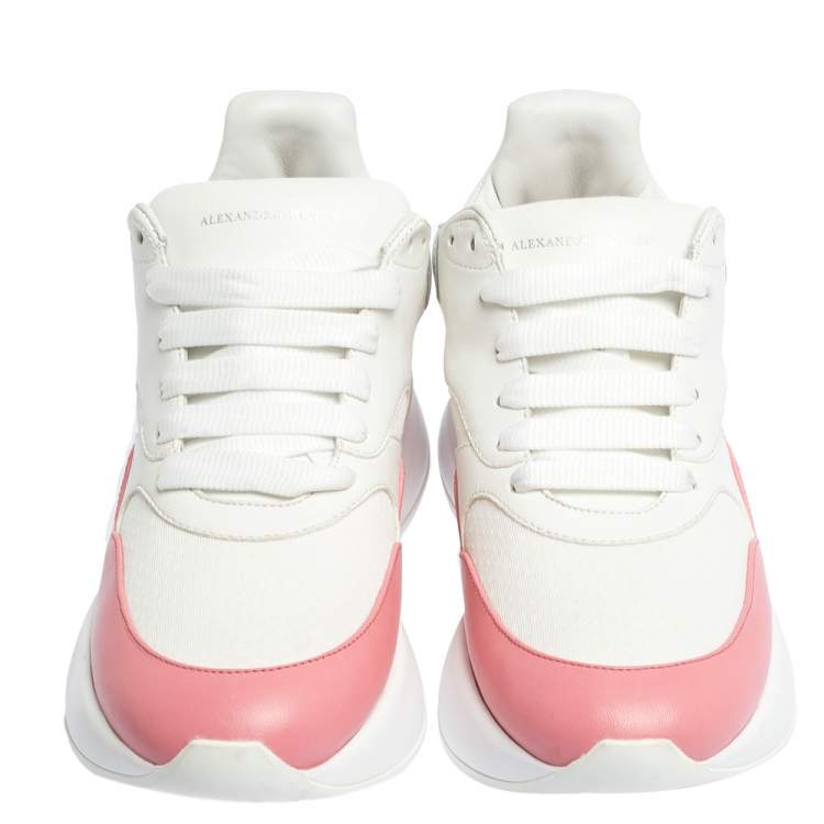 Pre Owned Alexander McQueen White/Pink Leather And Mesh Oversized Runner Low Top Sneakers Size 40