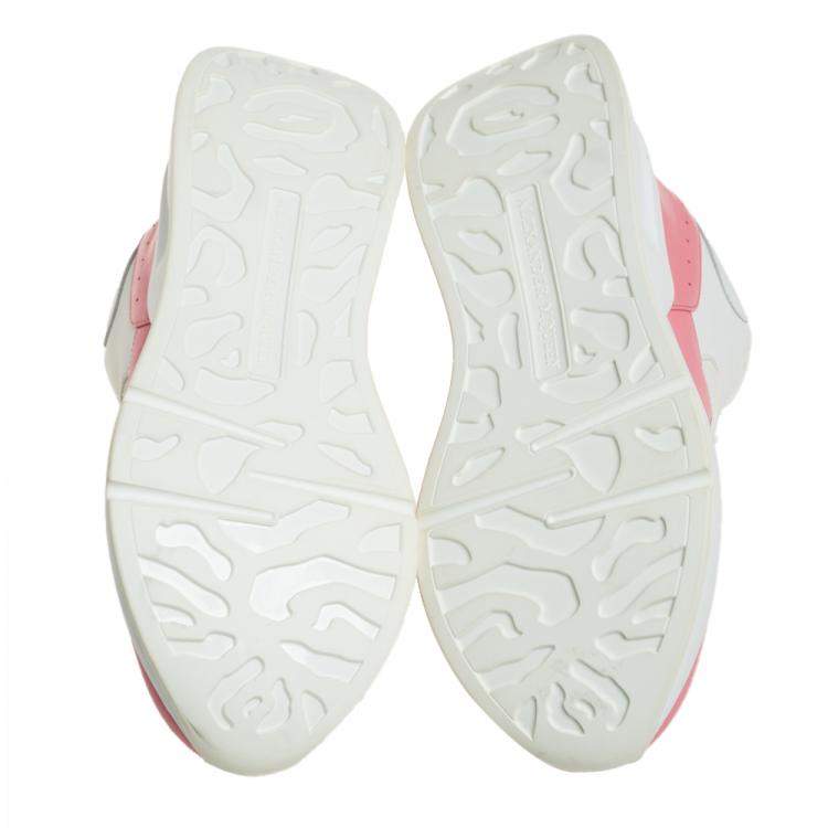 Pre Owned Alexander McQueen White/Pink Leather And Mesh Oversized Runner Low Top Sneakers Size 40