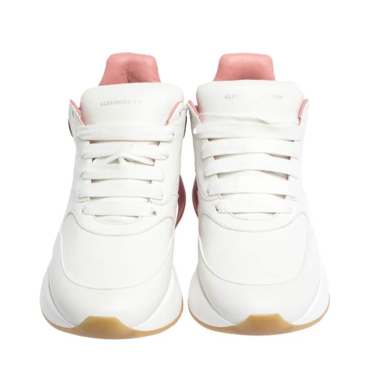 Pre Owned Alexander McQueen White/Pink Leather And Mesh Oversized Runner Low Top Sneakers Size 40.5