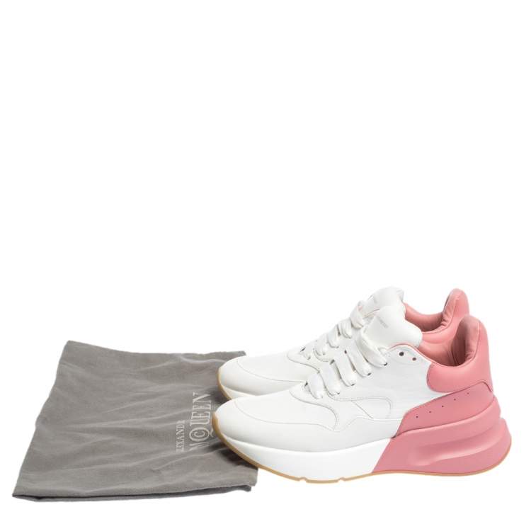 Pre Owned Alexander McQueen White/Pink Leather And Mesh Oversized Runner Low Top Sneakers Size 40.5