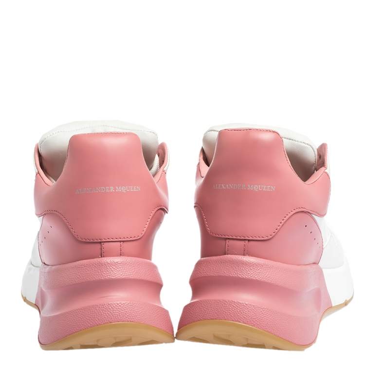Pre Owned Alexander McQueen White/Pink Leather And Mesh Oversized Runner Low Top Sneakers Size 40.5