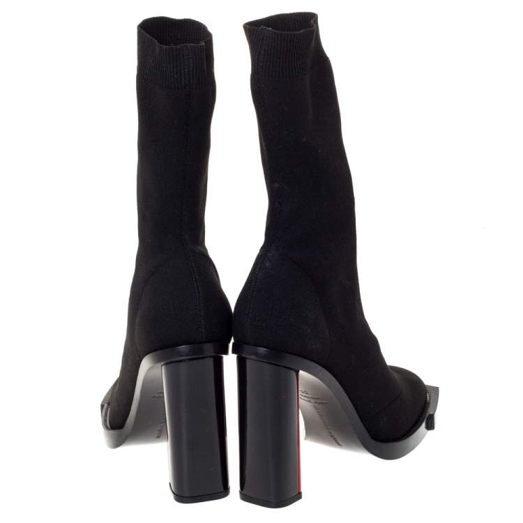Pre Owned Alexander McQueen Black Stretch Knit New Hybrid Ankle Booties Size 38 