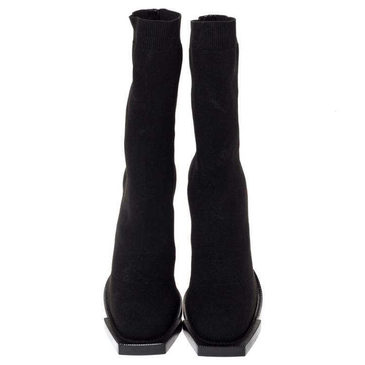 Pre Owned Alexander McQueen Black Stretch Knit New Hybrid Ankle Booties Size 38 
