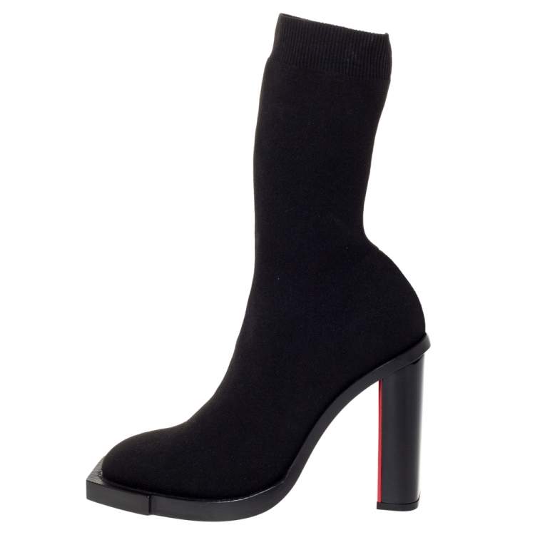 Pre Owned Alexander McQueen Black Stretch Knit New Hybrid Ankle Booties Size 38 